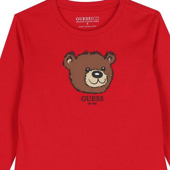 Boys Red Teddy Bear Long Sleeve Top