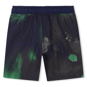 Boys Navy & Green Logo Swim Shorts