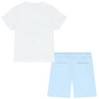 Boys White & Blue Logo Short Set, 1, hi-res