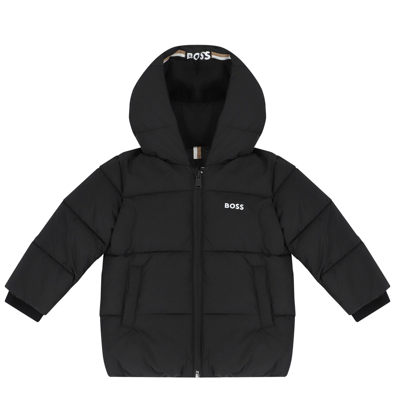Younger Boys Black Logo Puffer Jacket, 1, hi-res