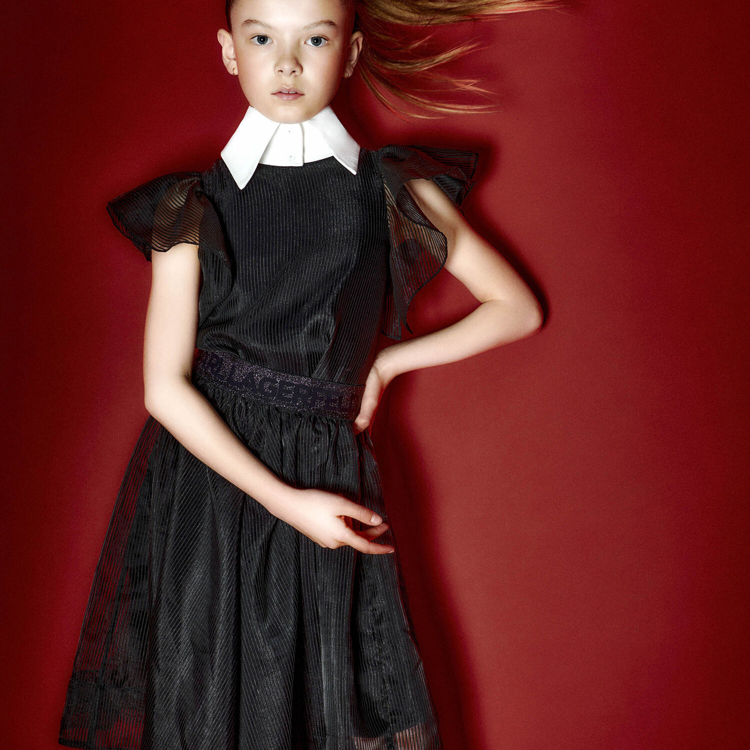 Girls Black Logo Organza Skirt, 1, hi-res