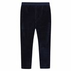 Girls Navy Velvet Leggings, 1, hi-res