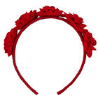 Girls Red Floral Velvet Headband, 2, hi-res