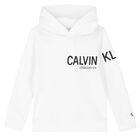 Boys White Logo Hooded Top, 2, hi-res