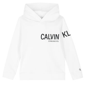 Boys White Logo Hooded Top