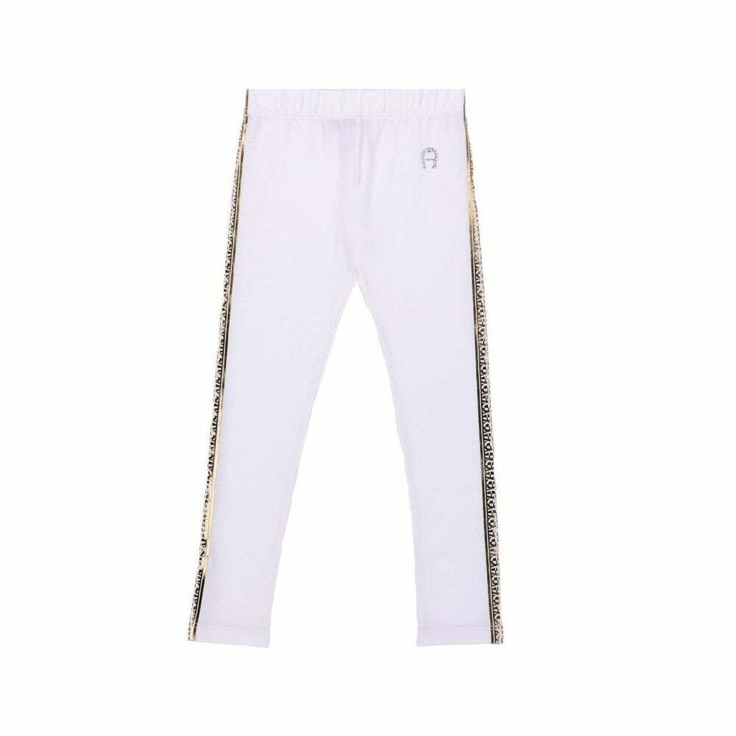 Girls White & Gold Logo Leggings, 1, hi-res