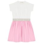 Girls White & Pink Logo Dress, 2, hi-res