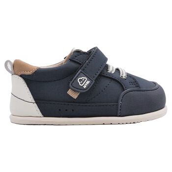 Younger Boys Navy Blue Faux Leather Trainers