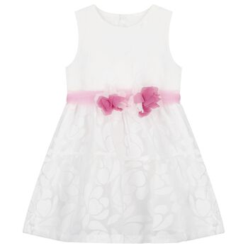 Girls White Organza Floral Dress
