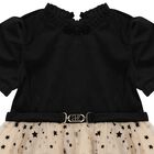 Girls Black Velvet & Gold Tulle Dress, 2, hi-res