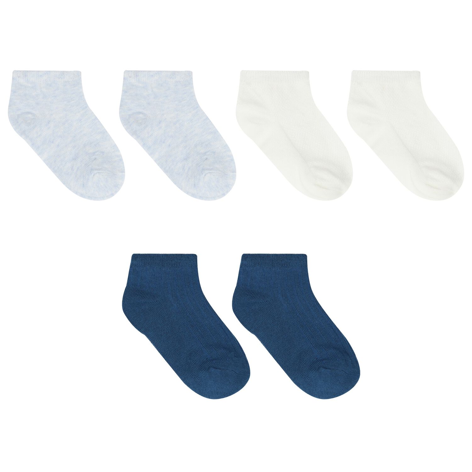 Baby Boys Blue & Ivory Socks (3 Pack), 1, hi-res