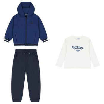 Boys White, Blue & Navy Blue Racing Car Tracksuit ( 3 Piece )