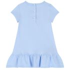 Baby Girls Blue Cotton Polo Bear Dress, 1, hi-res