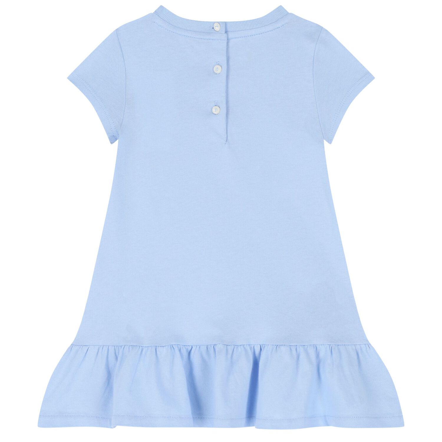Baby Girls Blue Cotton Polo Bear Dress, 1, hi-res