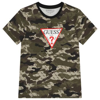 Boys Green Camouflaged Logo T-Shirt 