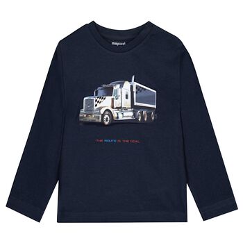 Boys Navy Blue Truck Long Sleeve Top