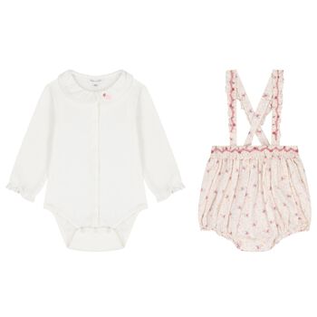 Baby Girls Ivory & Pink Floral Babysuit Set