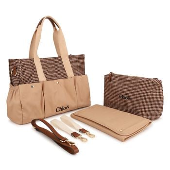 Beige Houndstooth Check Baby Changing Bag ( 41cm )