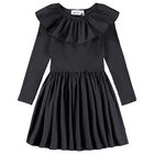 Girls Black Ruffled Long Sleeve Dress, 2, hi-res