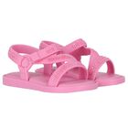 Younger Girls Pink Logo Sandals, 1, hi-res