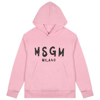 Girls Pink & Black Logo Hooded Top