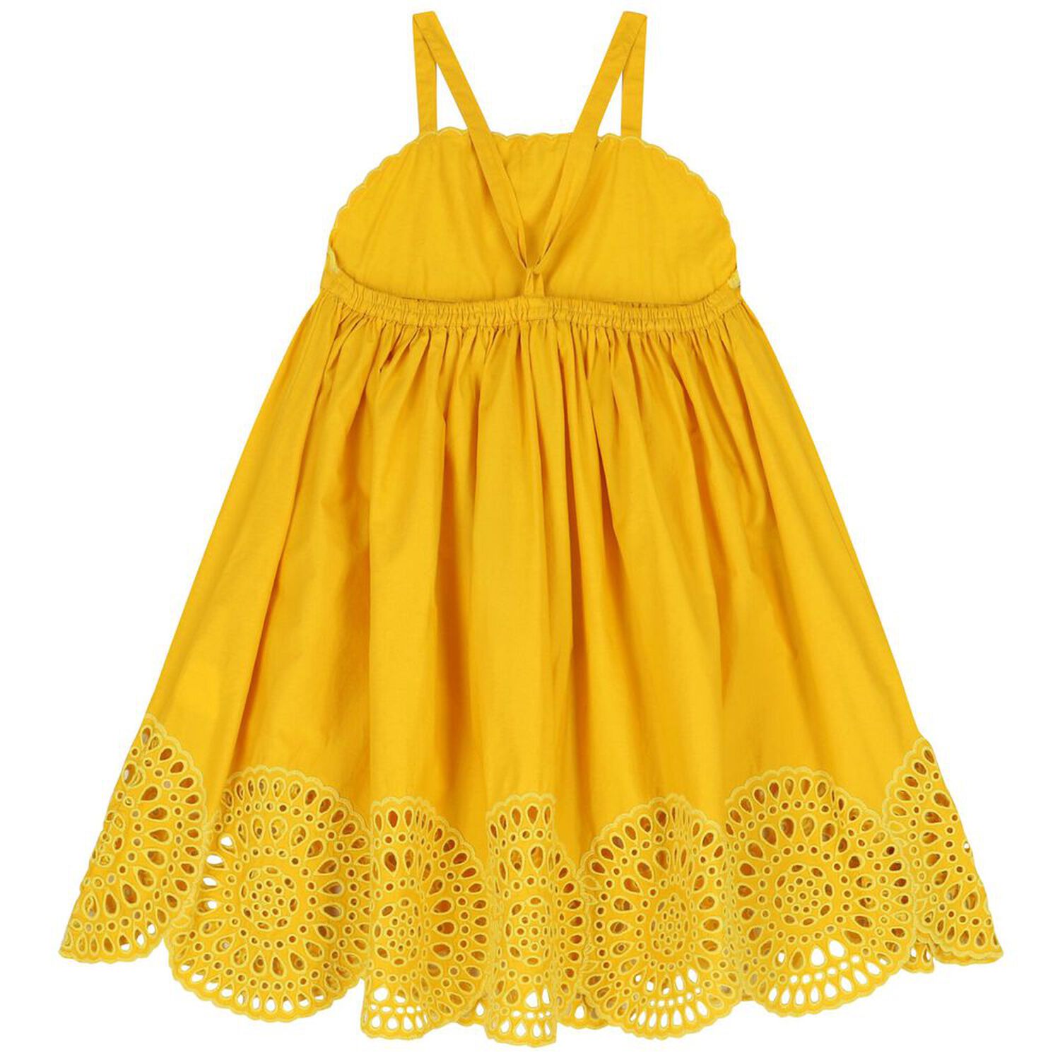 Girls Yellow Broderie Anglaise Dress, 1, hi-res image number null