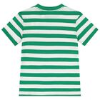 Boys White & Green Striped Logo T-Shirt, 1, hi-res