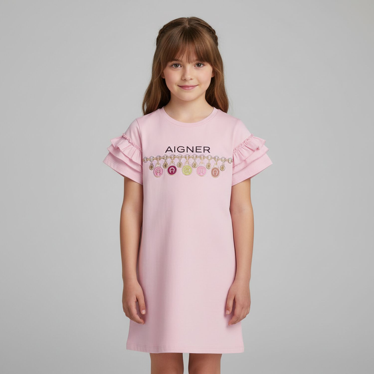 Girls Pink Logo Dress, 1, hi-res