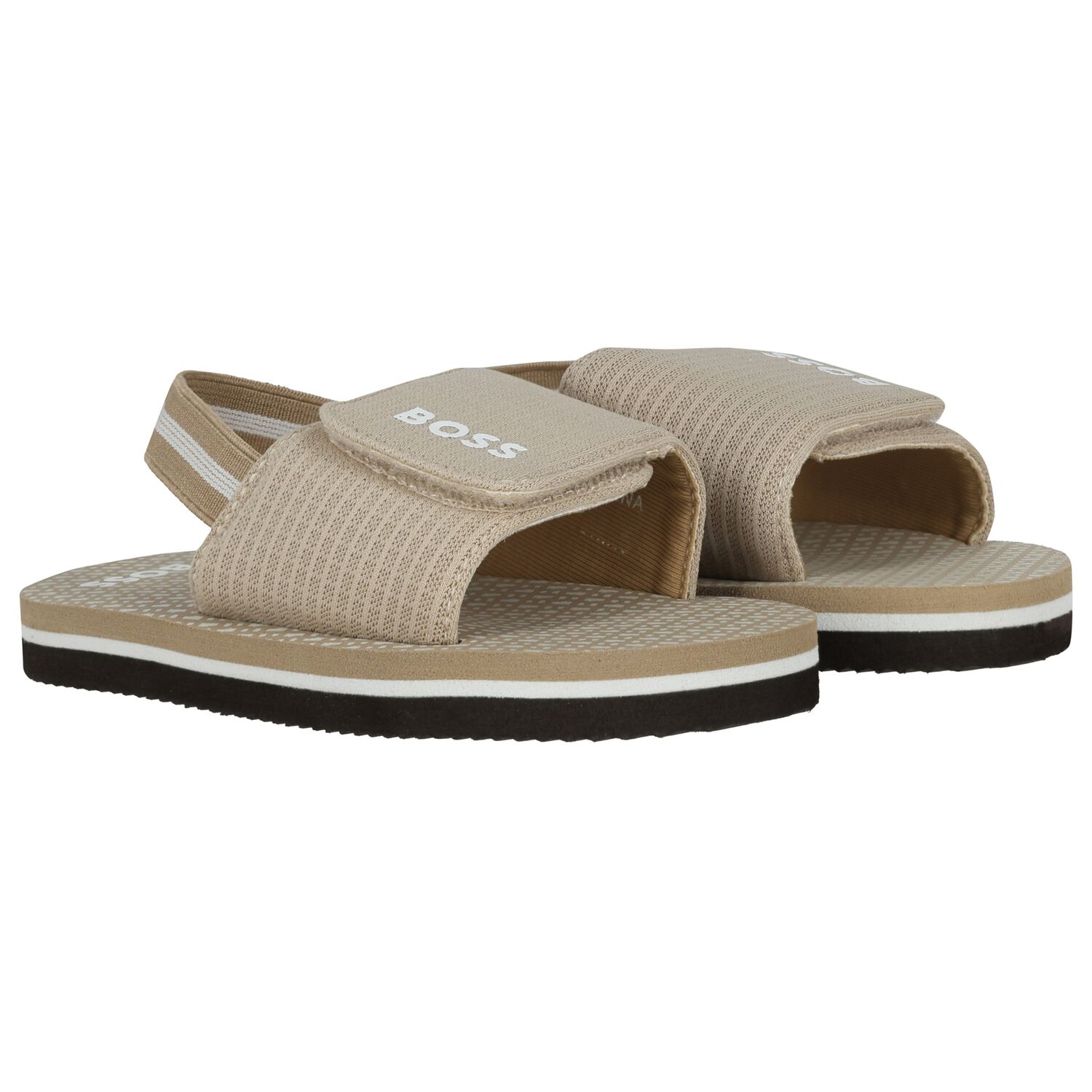 Boys Beige & Black Logo Sandals, 1, hi-res