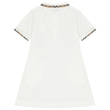 Girls White Check Polo Dress