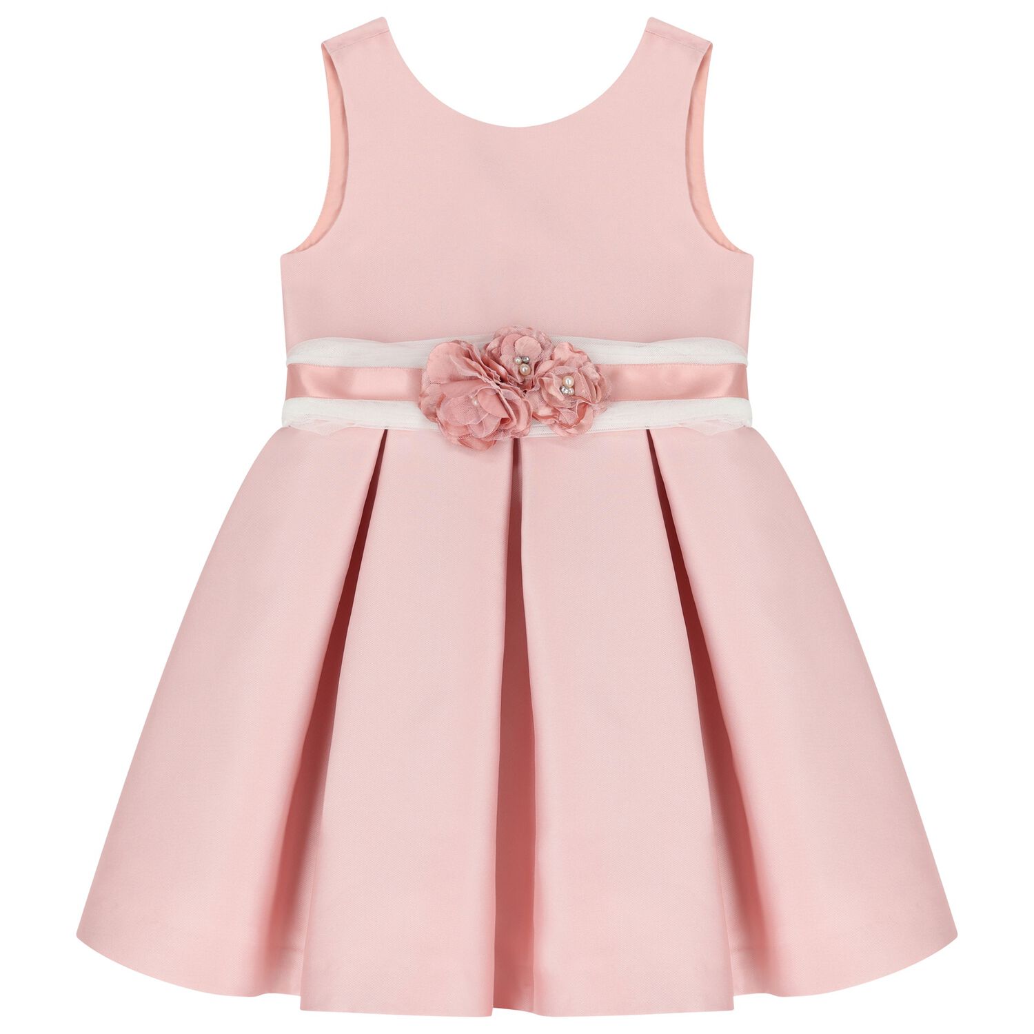 Girls Pink Floral Satin Dress, 1, hi-res