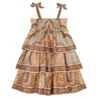 Girls Beige Paisley Tiered Ruffle Dress, 1, hi-res