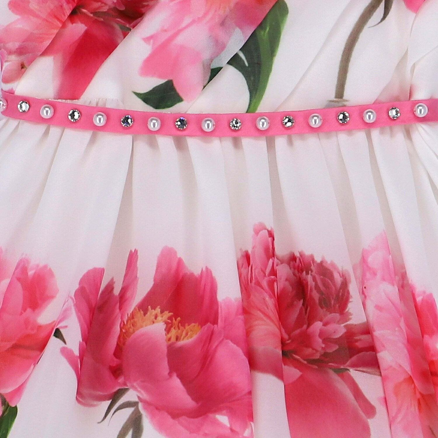 Girls White Floral Print Dress, 1, hi-res