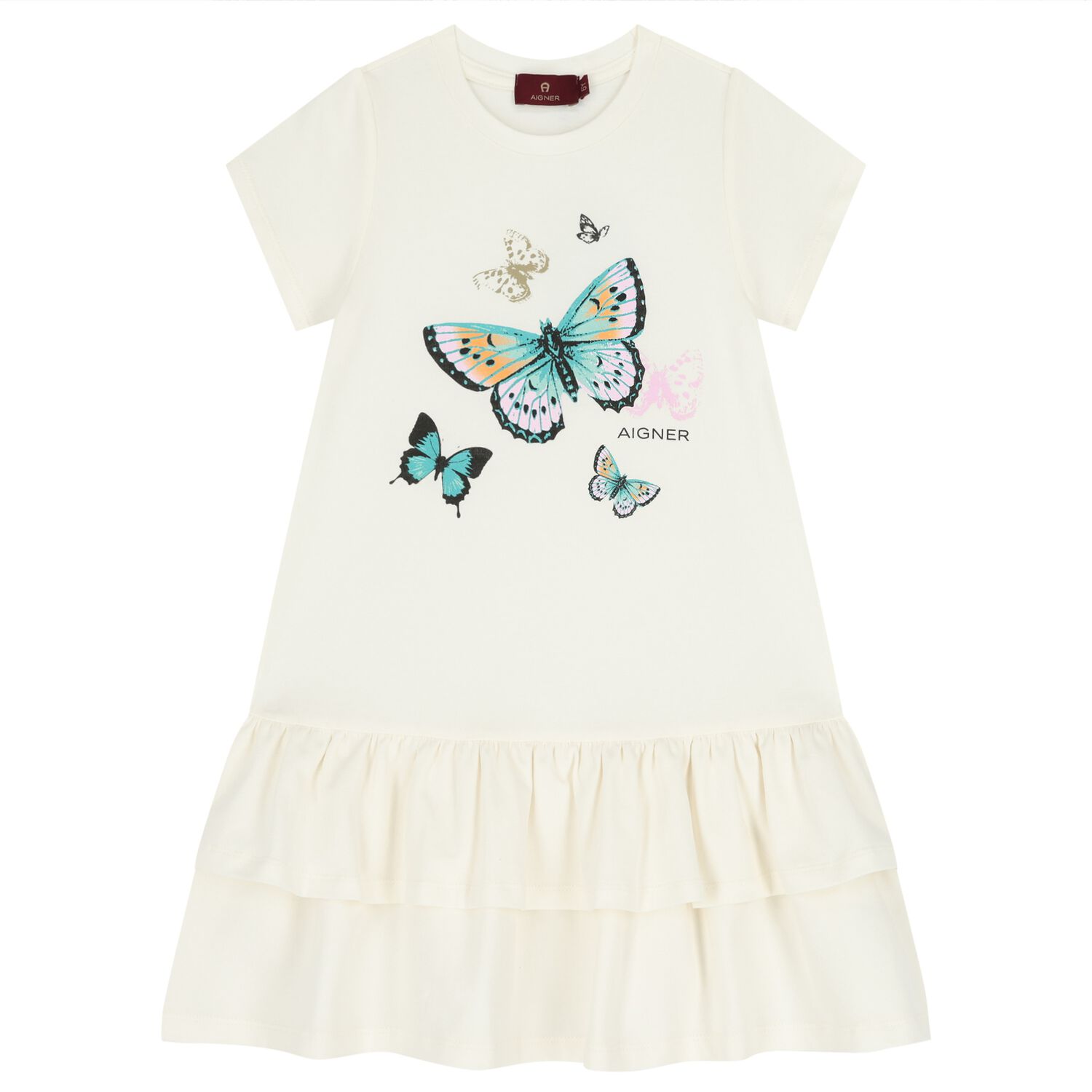 Girls Ivory Butterflies Logo Dress, 1, hi-res