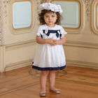 Younger Girls White Pleated Chiffon Dress, 1, hi-res