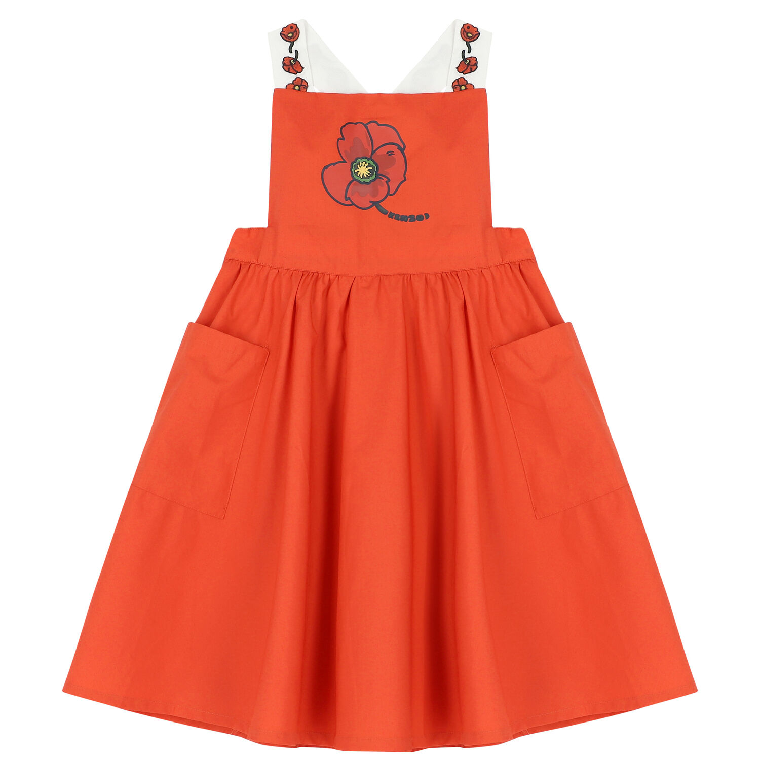 Girls Red Poppy Logo Poplin Dress, 1, hi-res