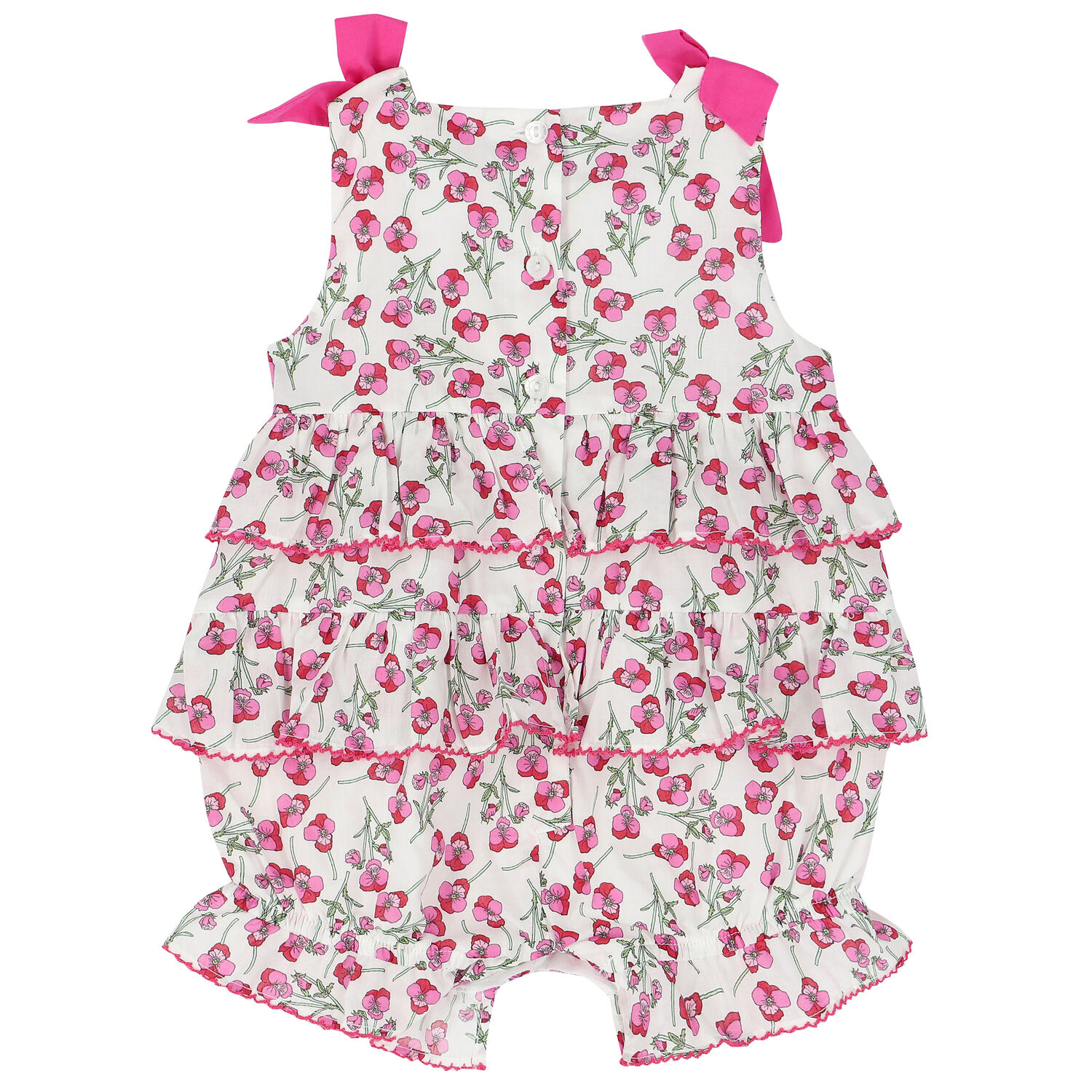 Baby Girls White & Pink Floral Romper, 1, hi-res