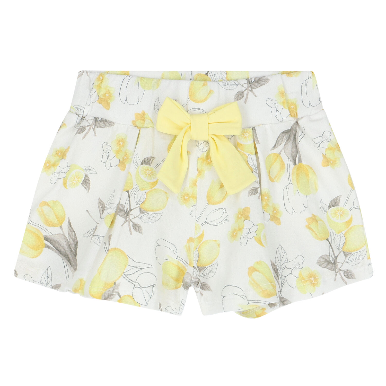 Girls White & Yellow Floral Shorts Set, 1, hi-res