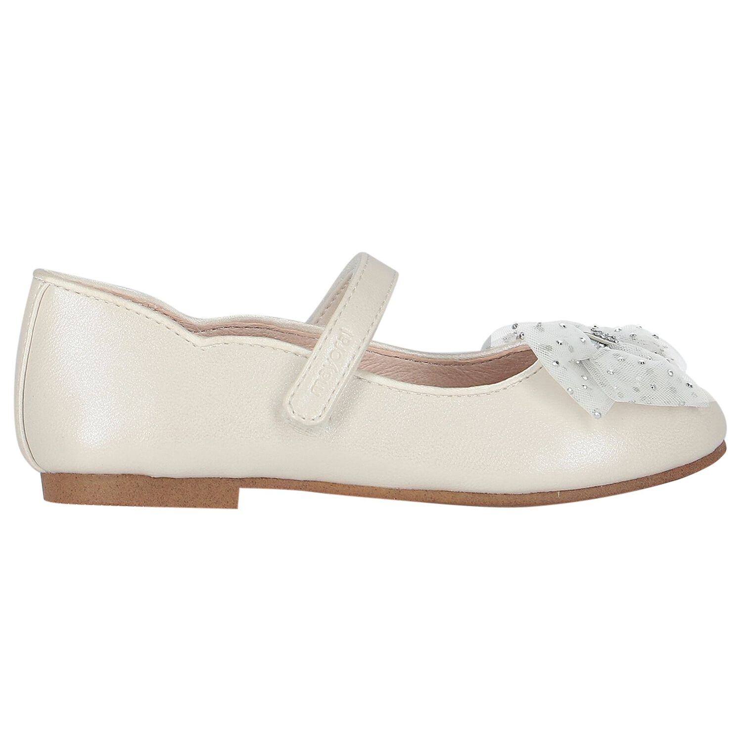 Girls Ivory Bow Shoes, 3, hi-res image number null