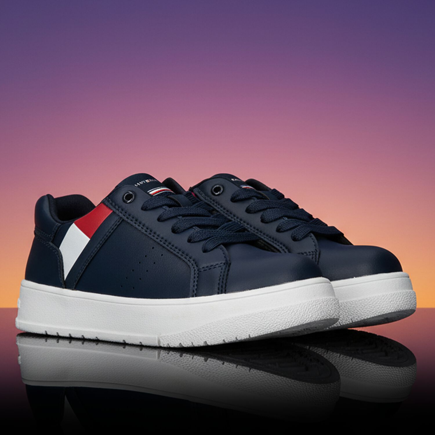 Boys Navy Blue Logo Trainers, 2, hi-res
