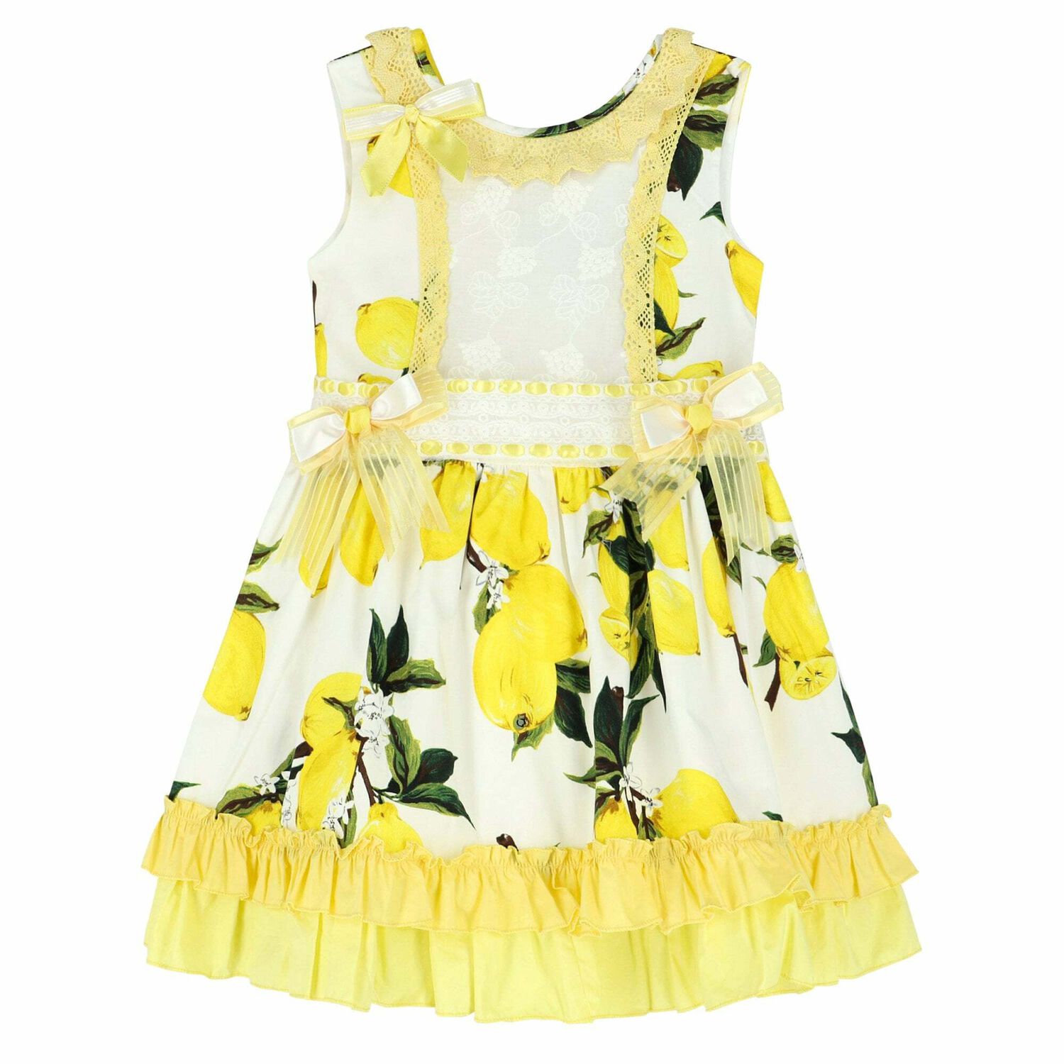 Girls White & Yellow Lemon Dress, 1, hi-res