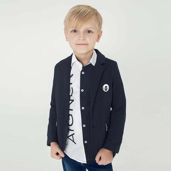 Boys Navy Blue logo Blazer