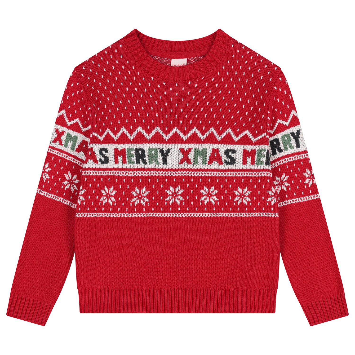Girls Red Knitted Christmas Sweatshirt, 1, hi-res