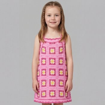 Girls Pink Crochet Dress