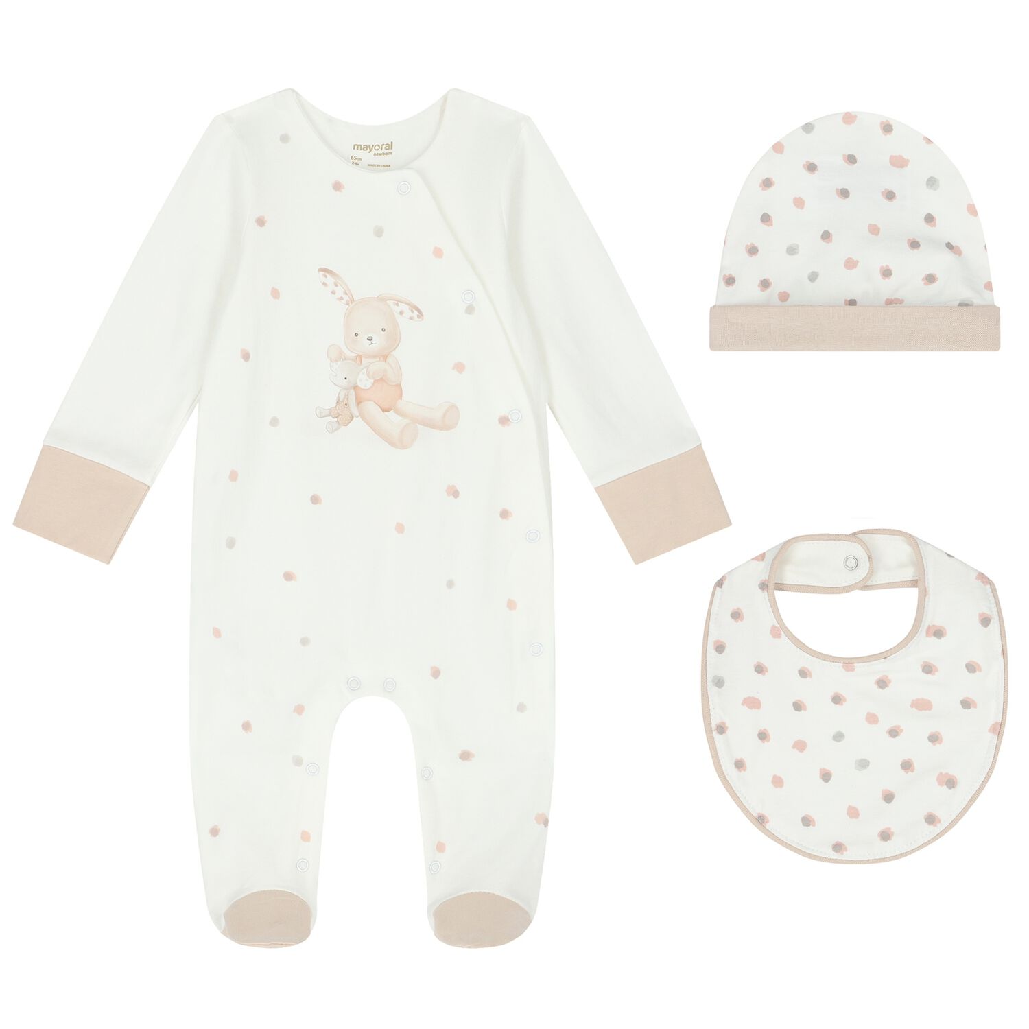 White & Beige Bunny Babygrow Gift Set, 1, hi-res image number null