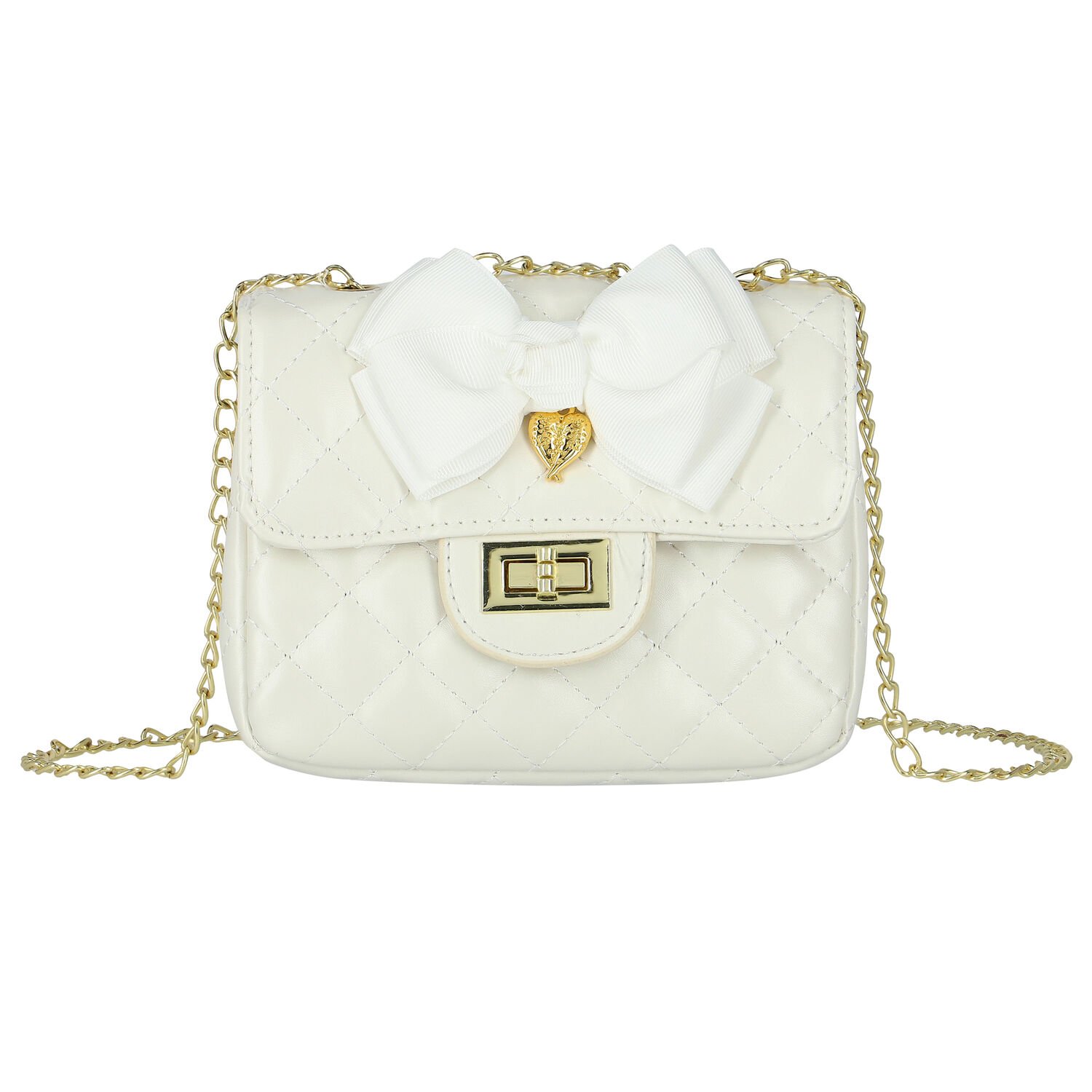 Girls White Bow Handbag, 4, hi-res