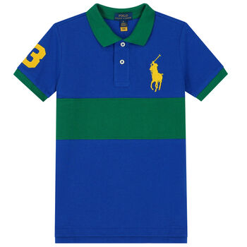 Boys Blue & Green Logo Polo Shirt