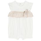 Baby Girls White & Beige Romper, 1, hi-res