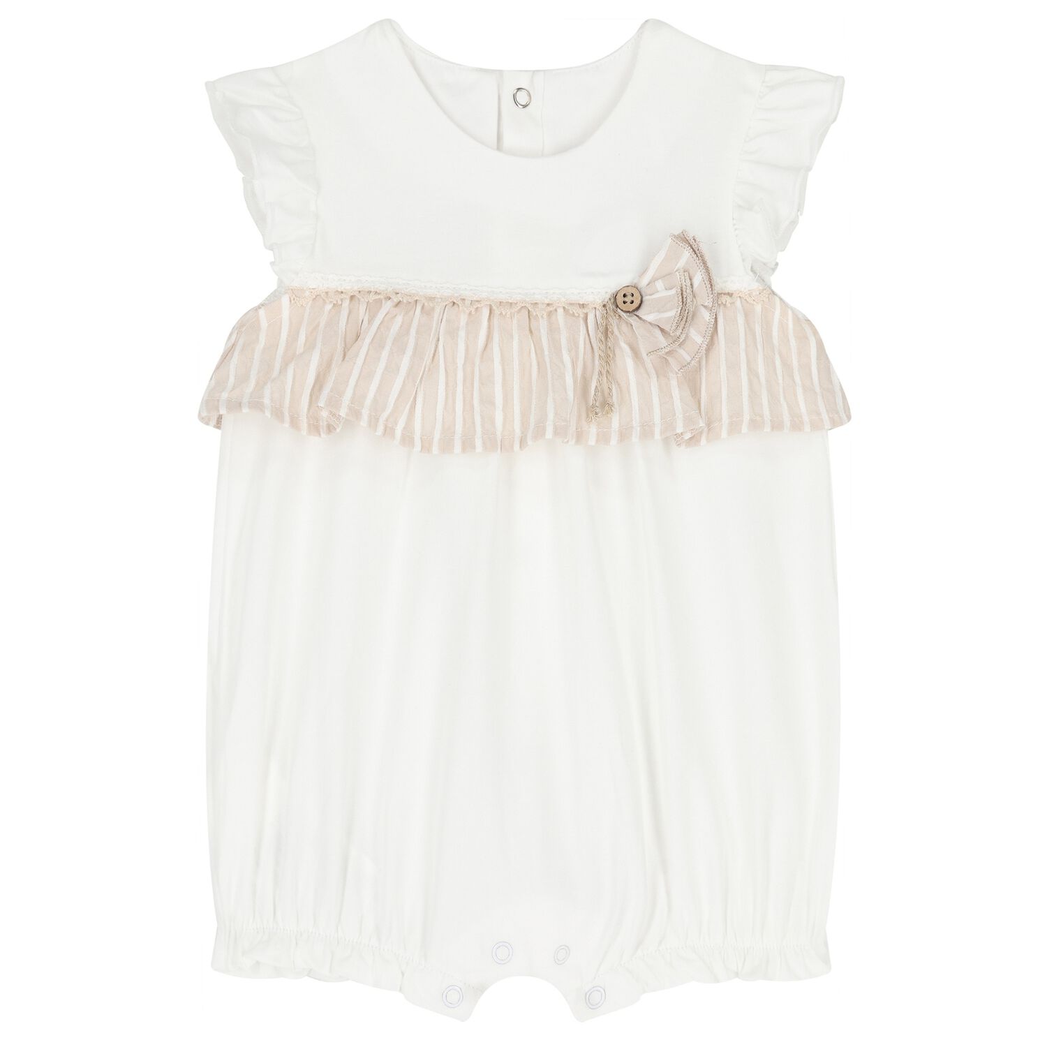 Baby Girls White & Beige Romper, 1, hi-res