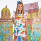 Girls Rainbow Stripe Ruffle Dress, 1, hi-res
